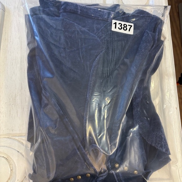 Testimony LA Navy Blue Cardigan Ruffle L Tie Front Pockets Cotton Stretch USA - Picture 7 of 7